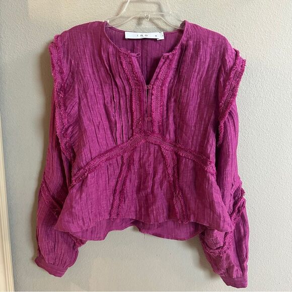 IRO Paris Camer Pleated Long Sleeve Blouse in Purple - Picture 6 of 7
